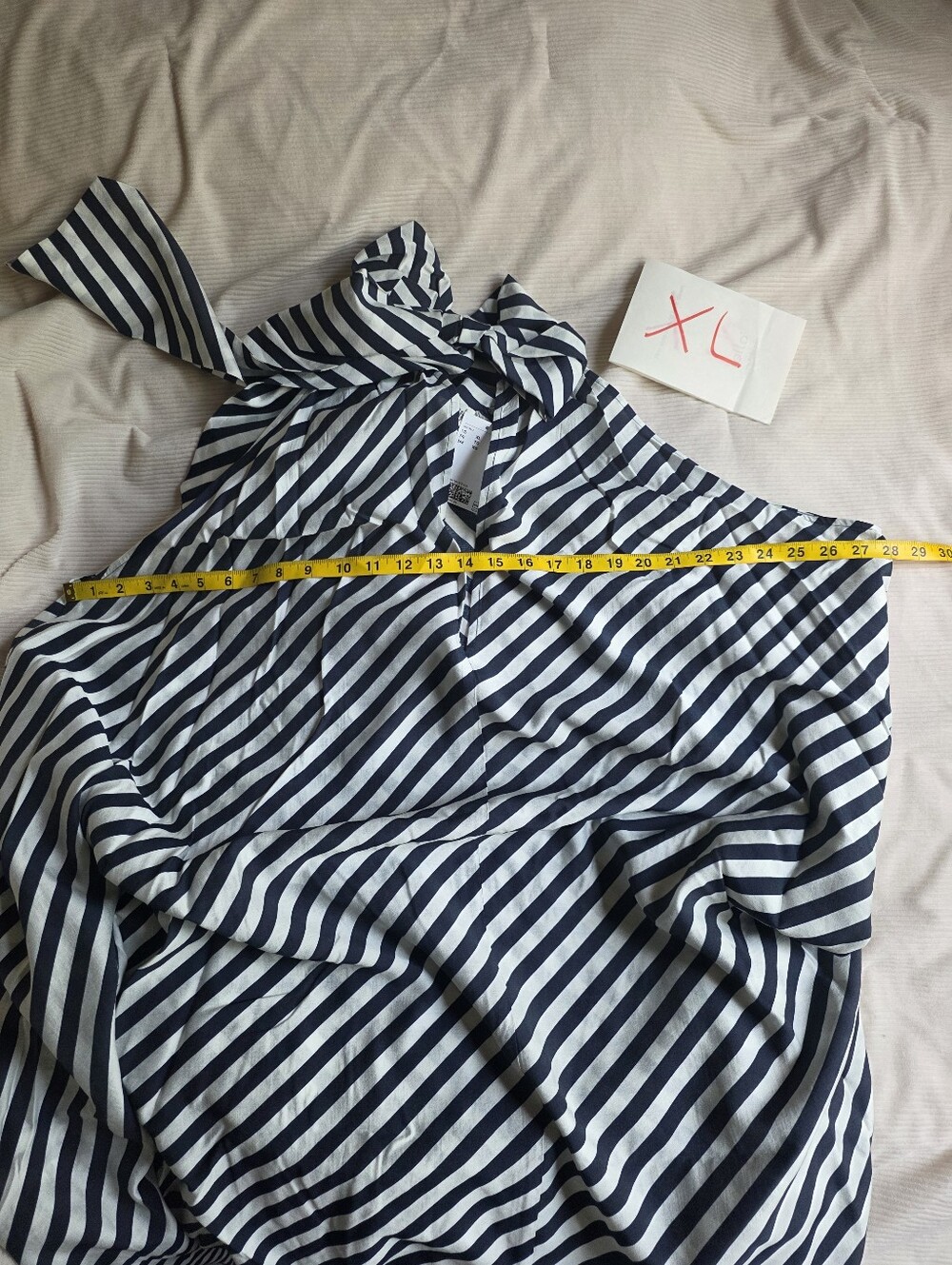 H&M Tie-detail A-line Maxi Dress Navy Blue White Striped Bnwt - Picture 5 of 15